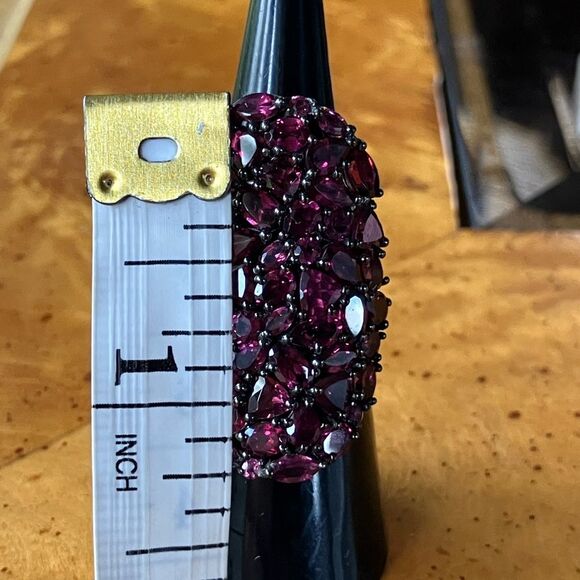 Natural Rhodolite Garnet Sterling Silver Cocktail Ring Size 5.75 - Picture 7 of 9